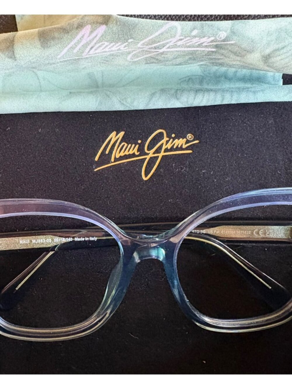 Maui Jim MJ883-03 Mamane FRAME ONLY 55-18-140 Transparent Blue Handmade In Italy